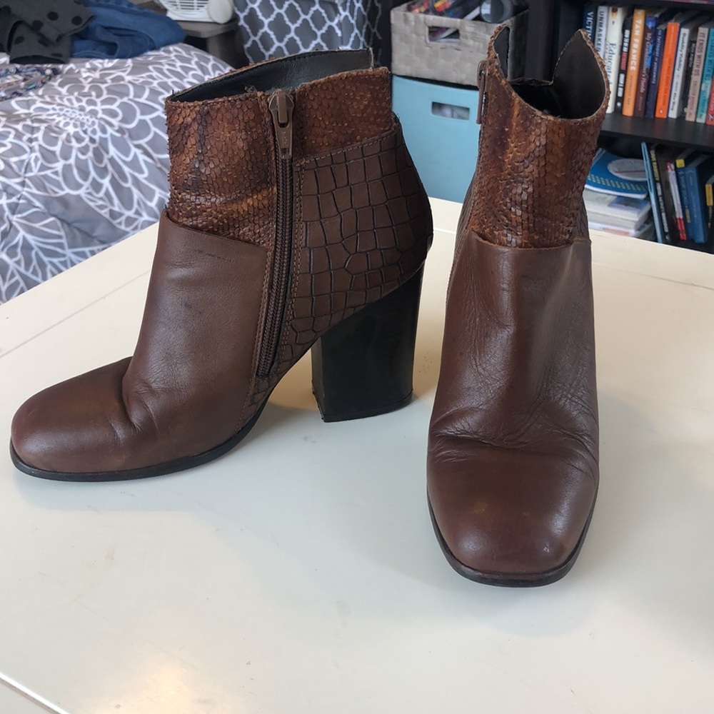 Snake detail leather booties